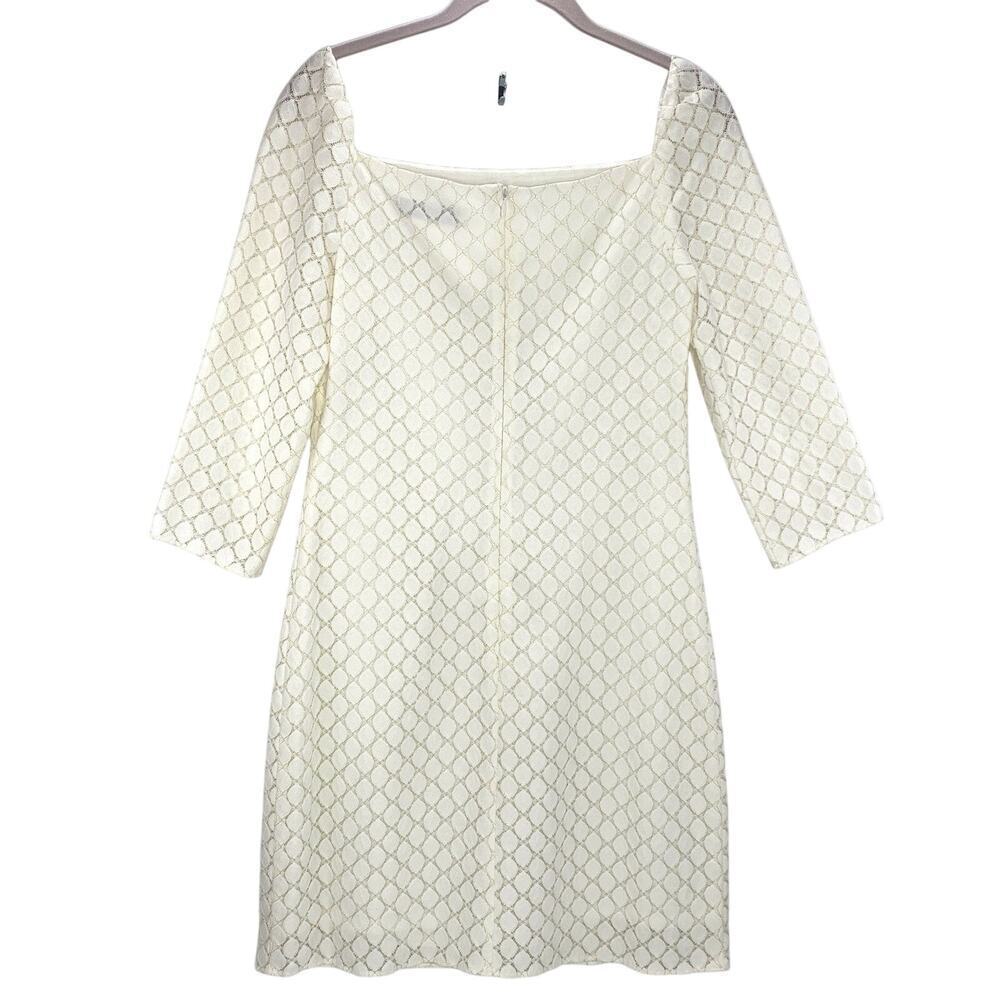 TRINA TURK Lace Dress Size 2 Ivory Mini 3/4 Sleeve Lined Square Neck Bride EUC - Picture 3 of 6